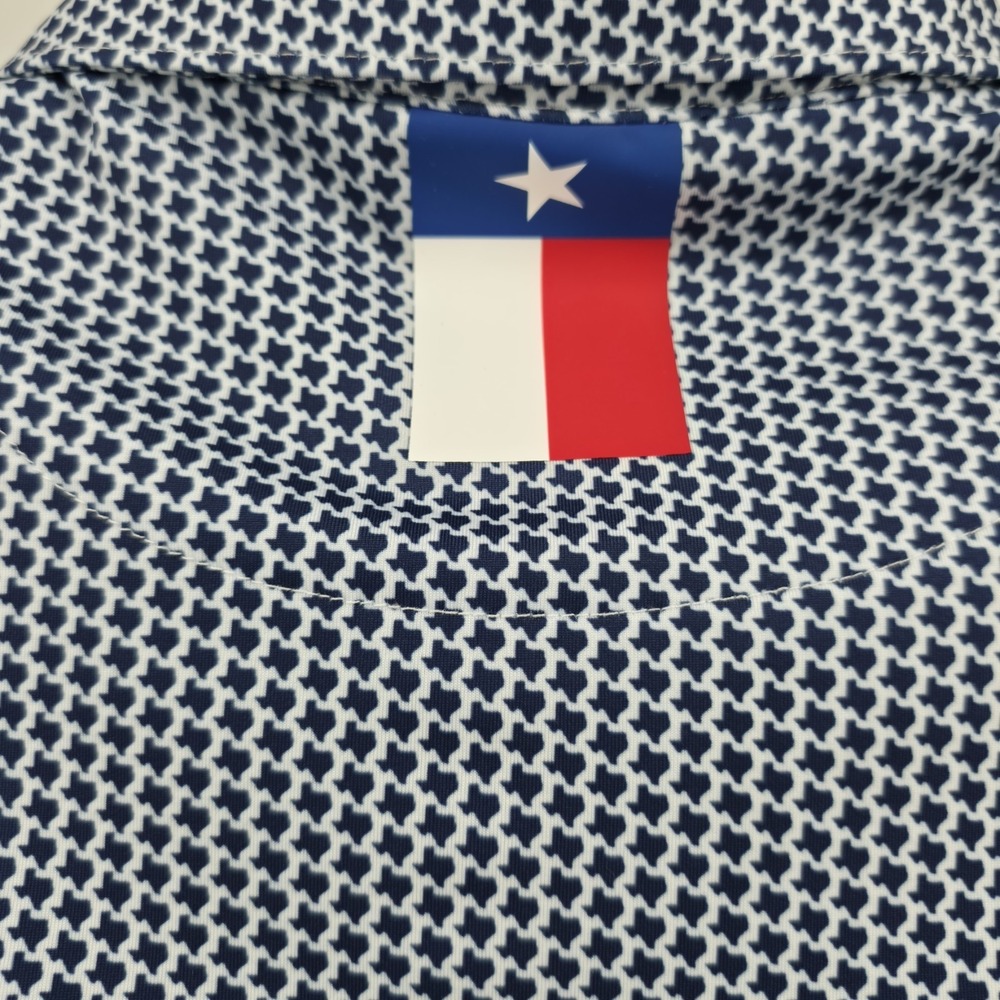 Rhoback Blue Texas Geometric Print Polo Shirt Size Large Stretch Performance - Picture 4 of 8